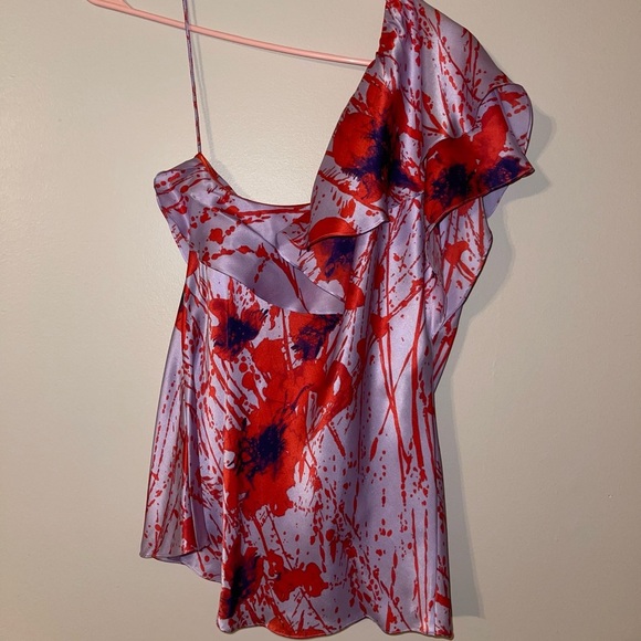Elie Tahari Red and Purple Silk Charlize Blouse One Shoulder M - Picture 3 of 3